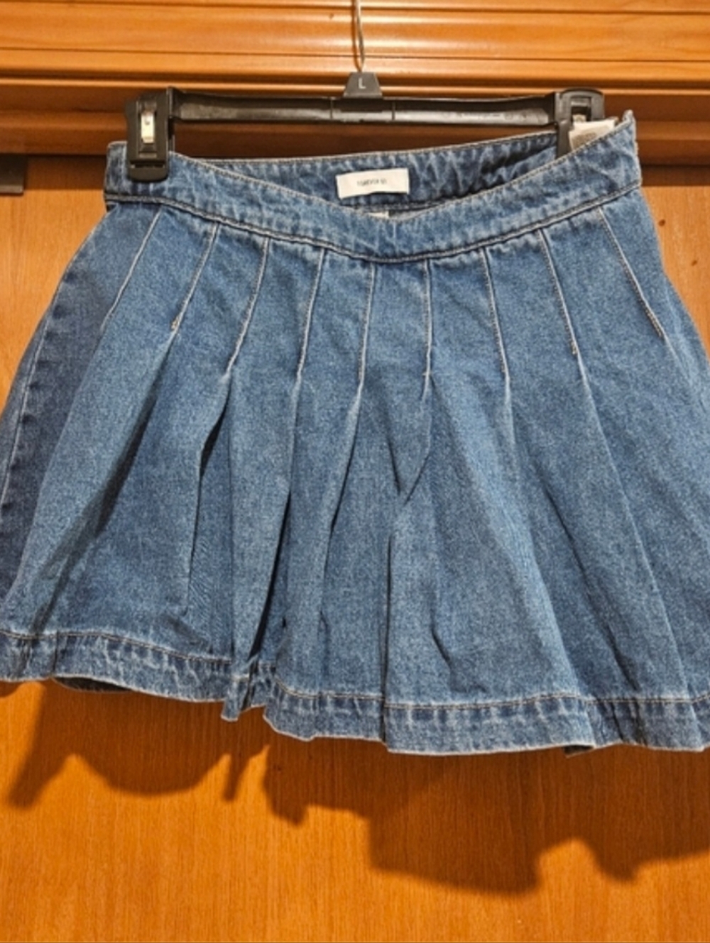 Forever 21 Blue Pleated Denim Skater Mini Skirt